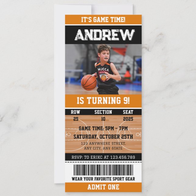 Personal Basketball Swish Birthday Sports Ticket Invitation (Front)