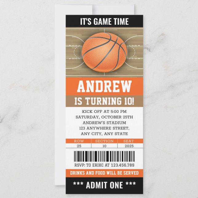 Personal Basketball Ticket Birthday Invitation (Front)