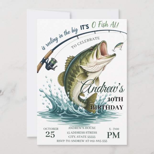 Personal bass Fishing Birthday party Invitation (Front)