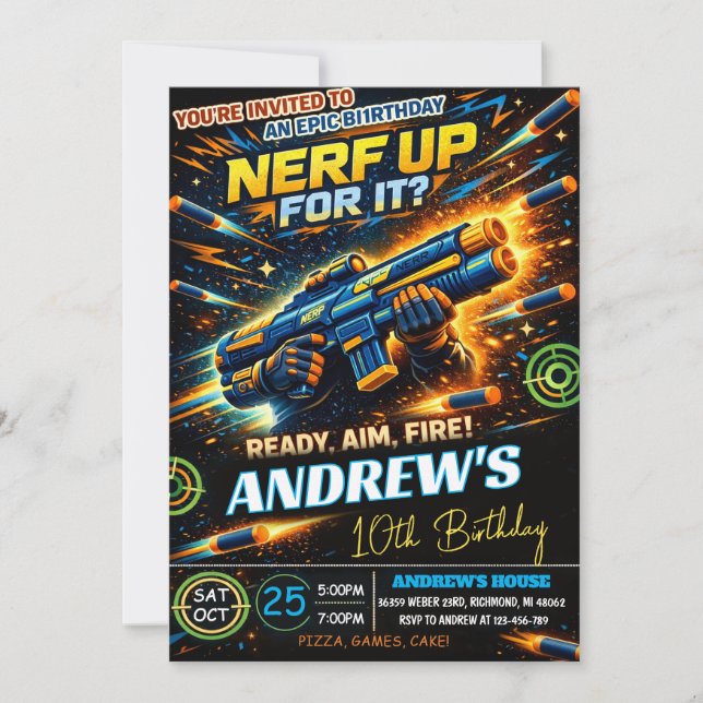 Personal Battle Nerf Birthday  Invitation (Front)