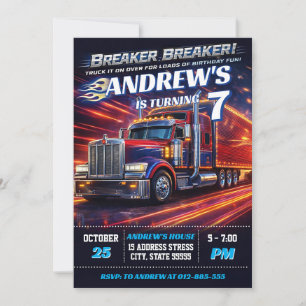 Personal Big Rig Semi Truck Birthday for boy Invitation