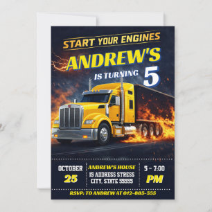 Personal Big Rig Semi Truck Birthday  Invitation