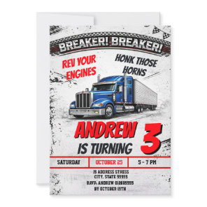 Personal Big Rig Semi Truck Birthday Invitation