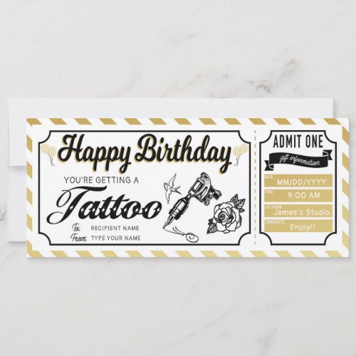 Personal Birthday Surprise Tattoo Ink Gift Voucher Invitation
