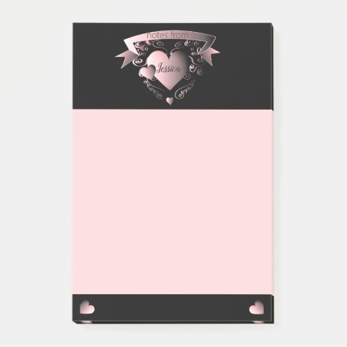 Personal Black Girly Pink 3DHearts Post_it Notes