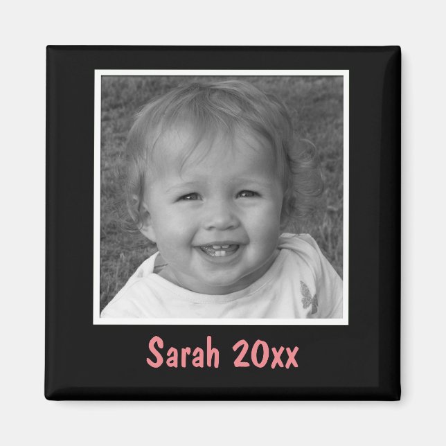 Personal Black Greeting Custom Photo and Text Magnet (Front)