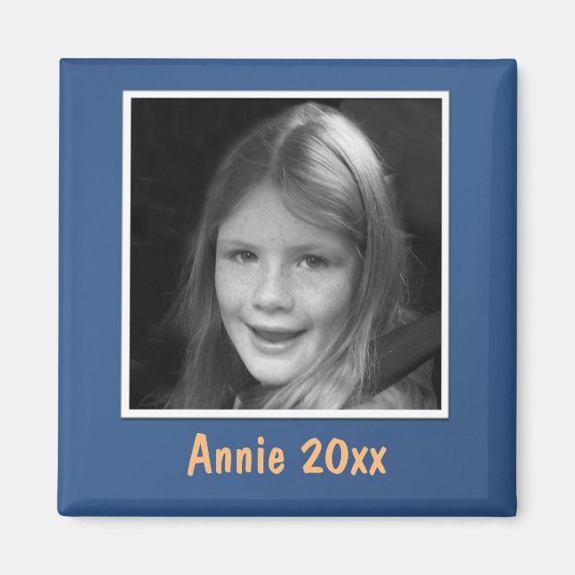 Personal Blue Greeting Custom Photo and Text Magnet (Front)