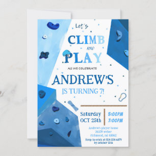 Personal Blue Rock Climbing Birthday Party Invitation