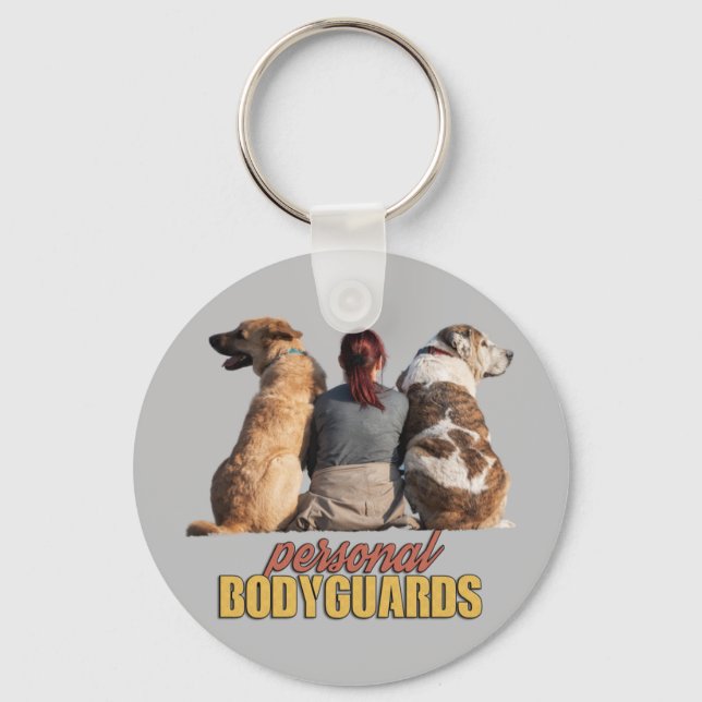 Personal Bodyguards Twin Dogs Design Keychain (Front)