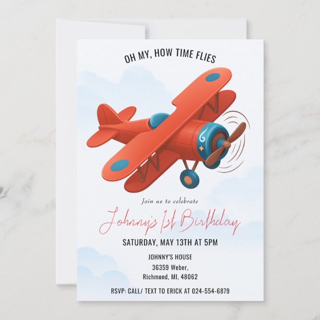 Personal Boy Airplane 1st Birthday PARTY Invitation (Front)