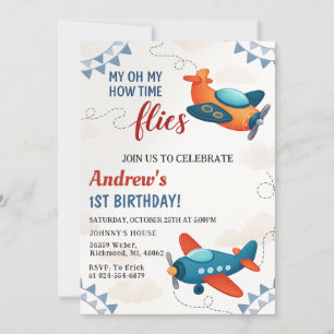 Personal Boy Airplane Party turning 1 birthday Invitation