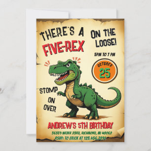 Personal Boy Dinosaur Birthday Five-Rex Invitation