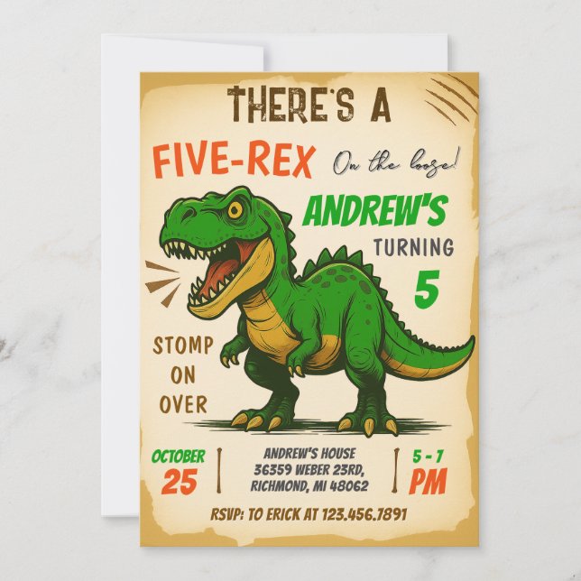 Personal Boy Dinosaur Birthday party Invitation (Front)