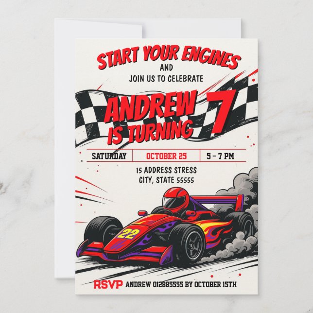 Personal boy Sports Race Car Birthday party Invitation (Front)