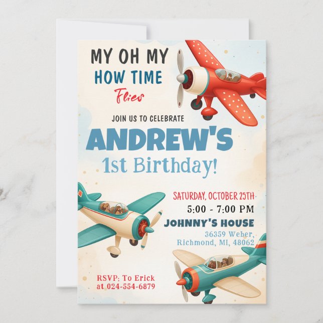 Personal Boy Time Flies 1st Birthday party Invitation (Front)