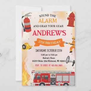 Personal Boys Firetruck Birthday Party Invitation