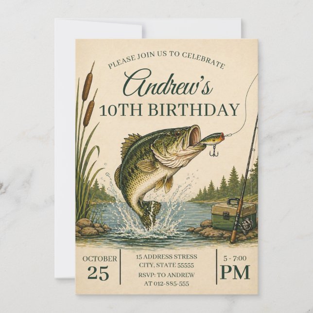 Personal Boys Fishing Birthday Party  Invitation (Front)