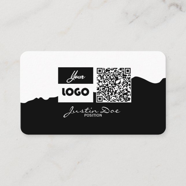 Personal business card with QR code Black & White (Front)