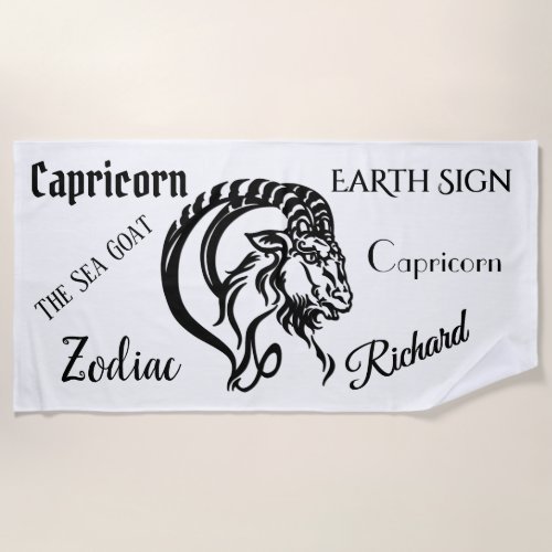 Personal Capricorn the Sea Goat Zodiac Beach Towel