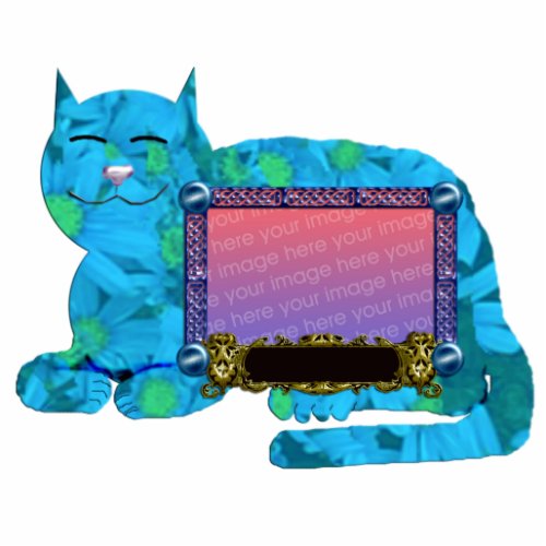 personal cat pic frame blue statuette
