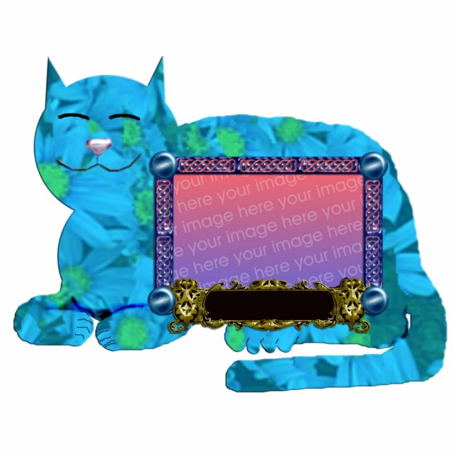 personal cat pic frame blue statuette (Front)