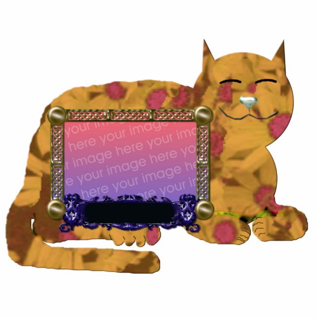 personal cat picture frame yellow statuette (Front)