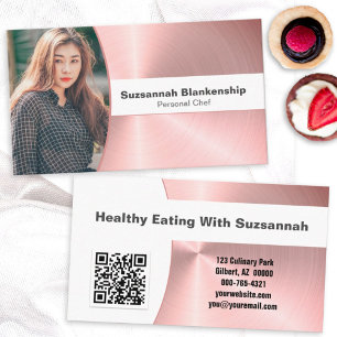 Personal Chef Brushed Pink Metal Photo QR Code Business Card