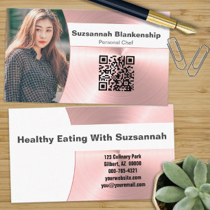 Personal Chef Brushed Pink Metal Photo QR Code Business Card