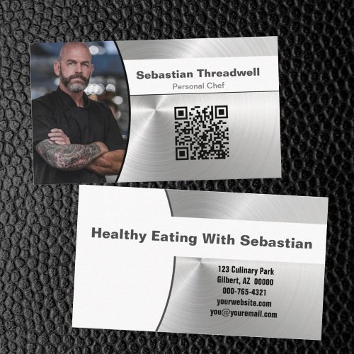 Personal Chef Brushed Steel Custom Photo QR Code Business Card