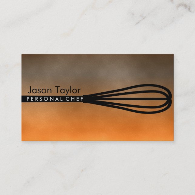 Personal Chef Catering Bakery Whisk Orange clouds Business Card (Front)