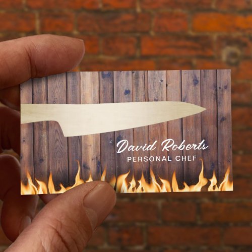 Personal Chef Catering Gold Knife  Fire Wood Business Card