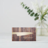Personal Chef Catering Gold Knife Rustic Wood Business Card (Standing Front)