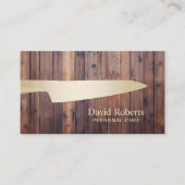 Personal Chef Catering Gold Knife Rustic Wood Business Card (Front)