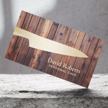 Personal Chef Catering Gold Knife Rustic Wood Business Card by cardfactory at Zazzle