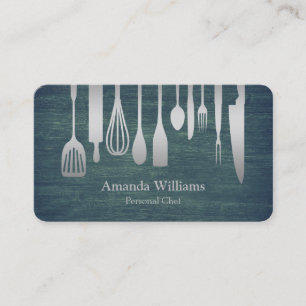 Personal Chef Catering Kitchen Silver Utensils Business Card