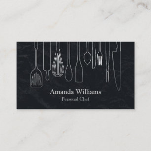 Personal Chef Catering Kitchen Silver Utensils Business Card