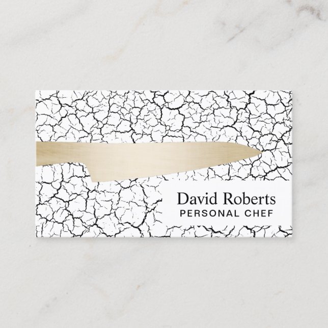 Personal Chef Catering Modern Gold Knife Business Card (Front)