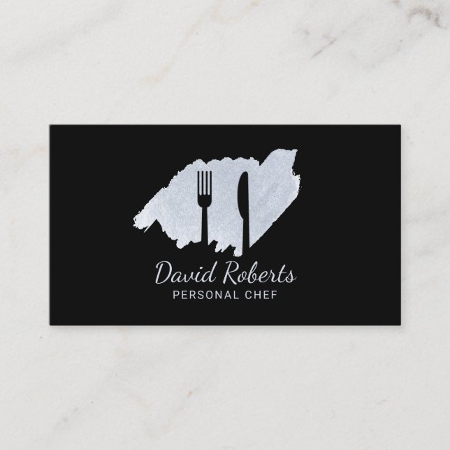 Personal Chef Catering Restaurant Elegant Black Business Card (Front)