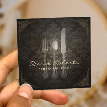 Personal Chef Catering Restaurant Vintage Damask Square Business Card by cardfactory at Zazzle