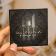Personal Chef Catering Restaurant Vintage Damask Square Business Card at Zazzle
