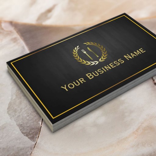 Customizable Dark Wood Gold Dining/Catering Business Card