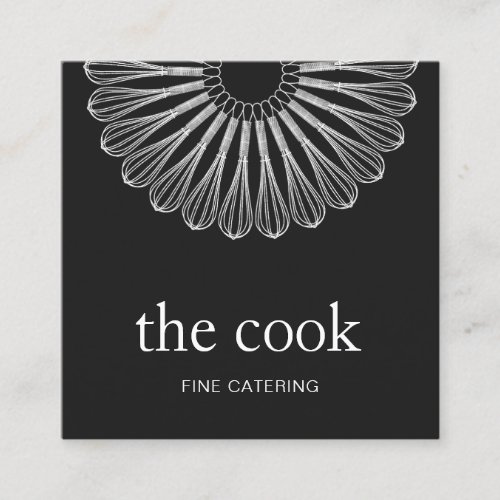 Personal Chef Catering White Whisk Black Square Business Card
