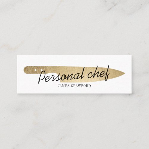 Personal chef chic gold knife minimalist catering mini business card