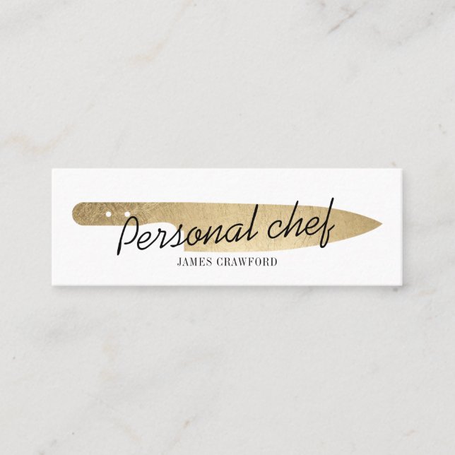 Personal chef chic gold knife minimalist catering mini business card (Front)