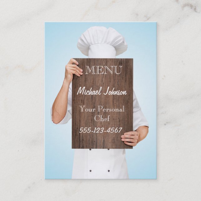 personal chef cook cooking menu professional male business card (Front)
