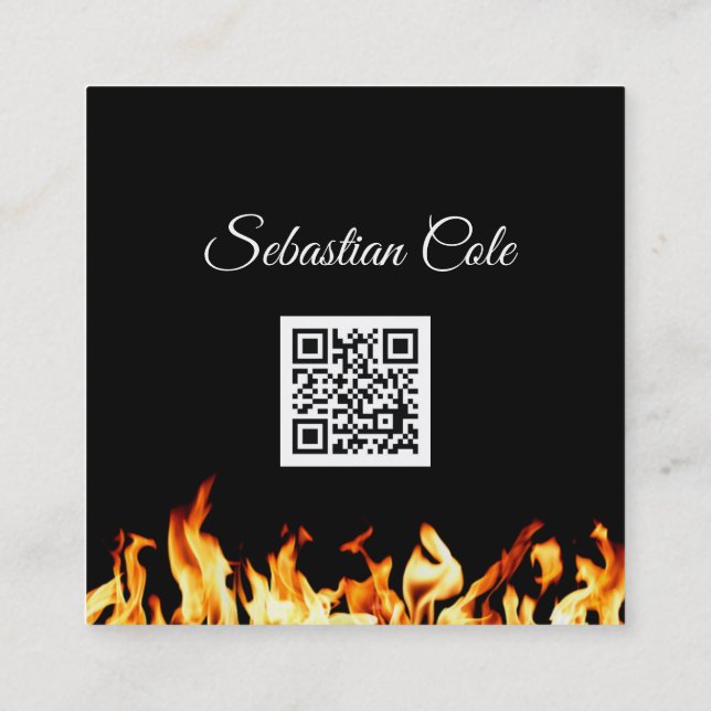 Personal Chef Culinary Flaming Fire Catering Square Business Card (Back)