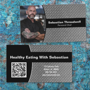 Personal Chef Diamond Plate Custom Photo QR Code Business Card