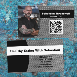 Personal Chef Diamond Plate Custom Photo QR Code Business Card