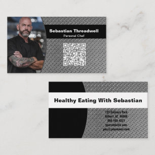 Personal Chef Diamond Plate Custom Photo QR Code  Business Card