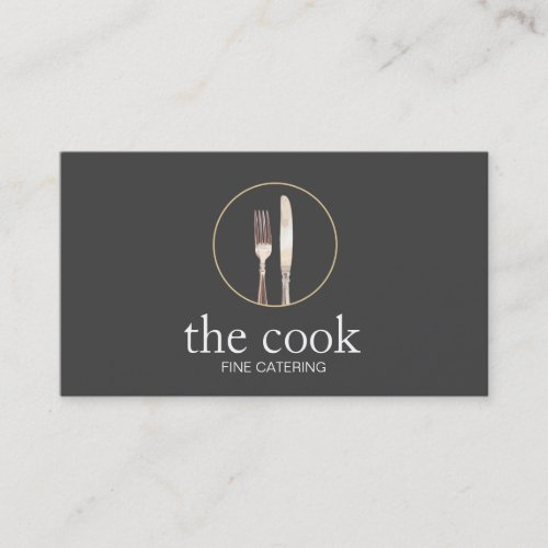 Personal Chef Elegant Catering Fork &amp; Knife Black Business Card
